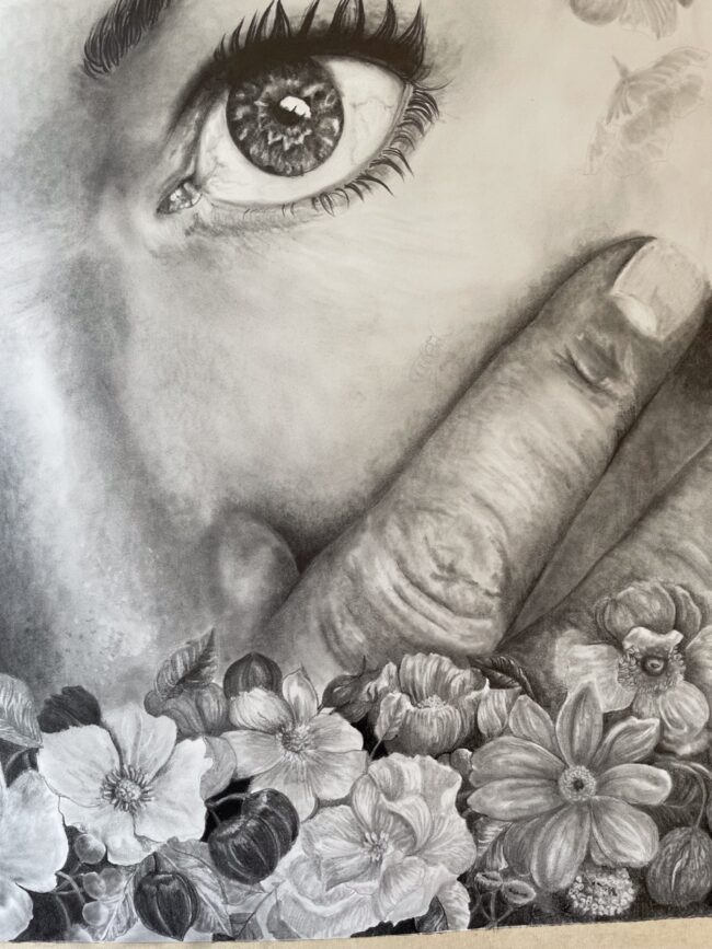 Hyper realistic drawing in process by Ness Lockyer 